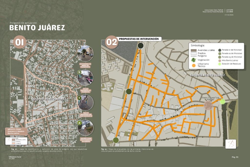 Mapa del polígono y de las primeras propuestas en la colonia Benito Juárez