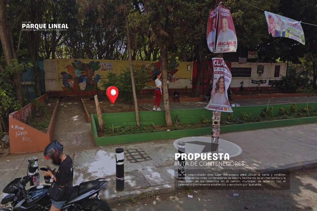 Inicio del parque lineal y propuesta de bahía para contenedores