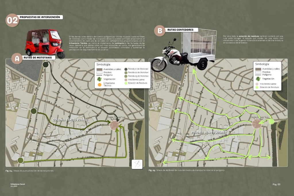 Mapa de rutas de mototaxis y de la ruta de contenedores