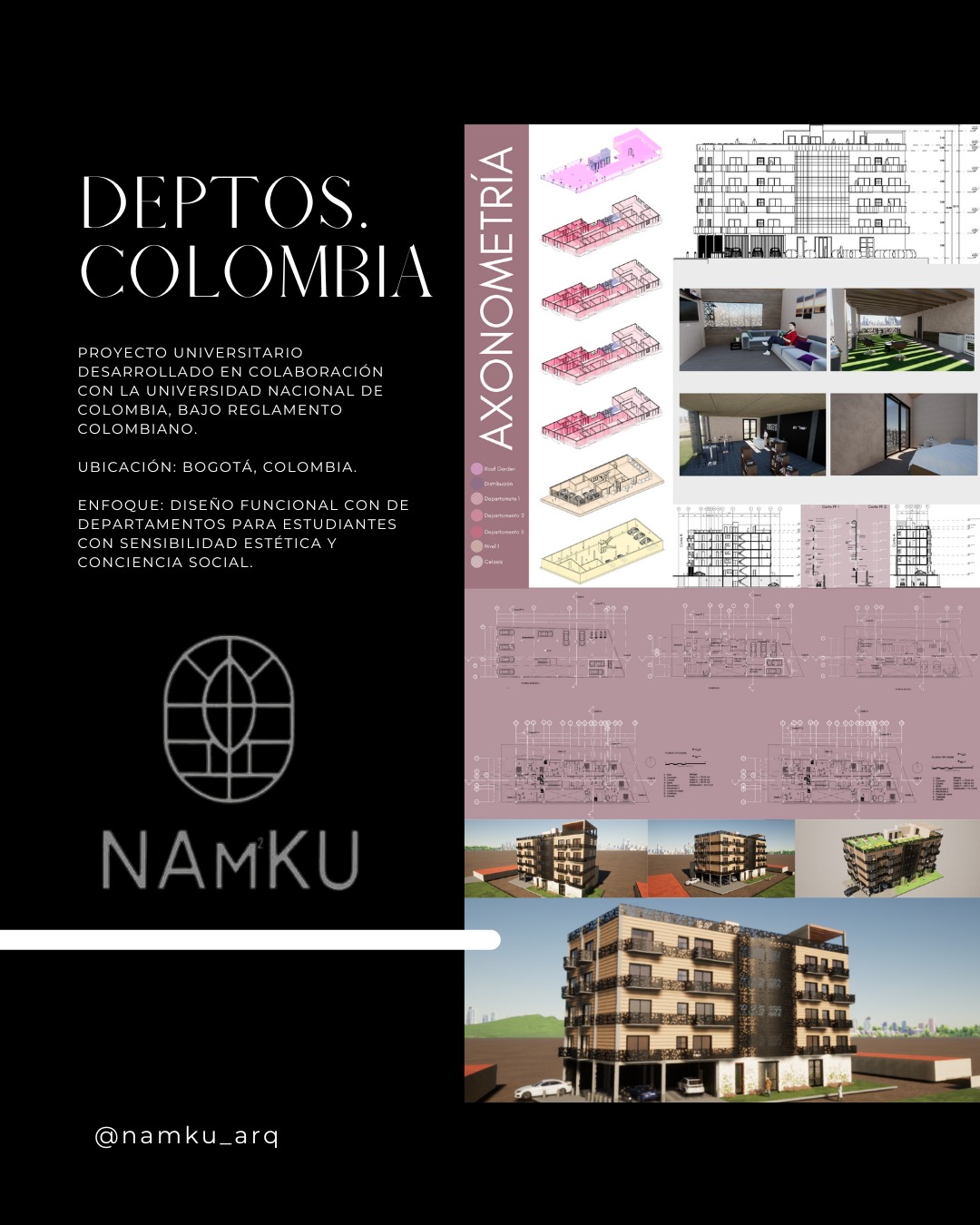 Lámina de Deptos. Colombia, edificio de departamentos para estudiantes en Bogotá