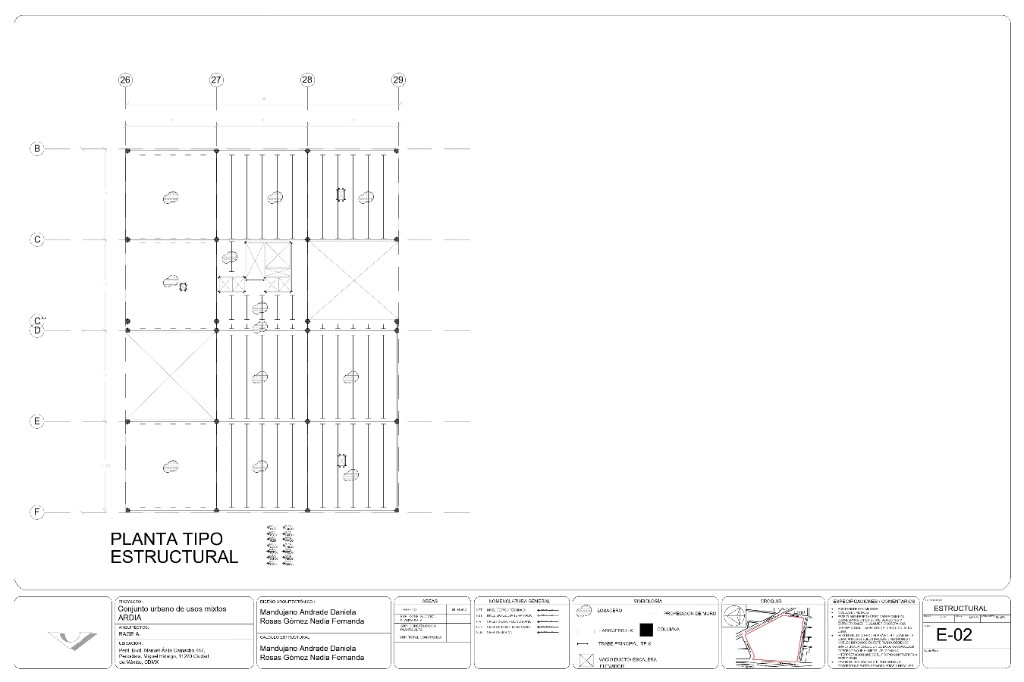 Lámina E-02, planta tipo estructural